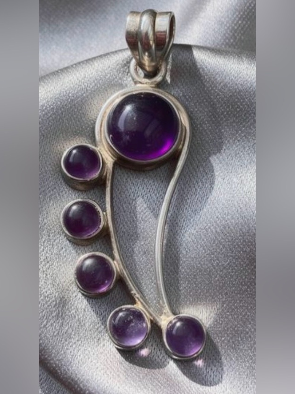 Vintage Amethyst Sterling Silver Paisley Shaped Pendant